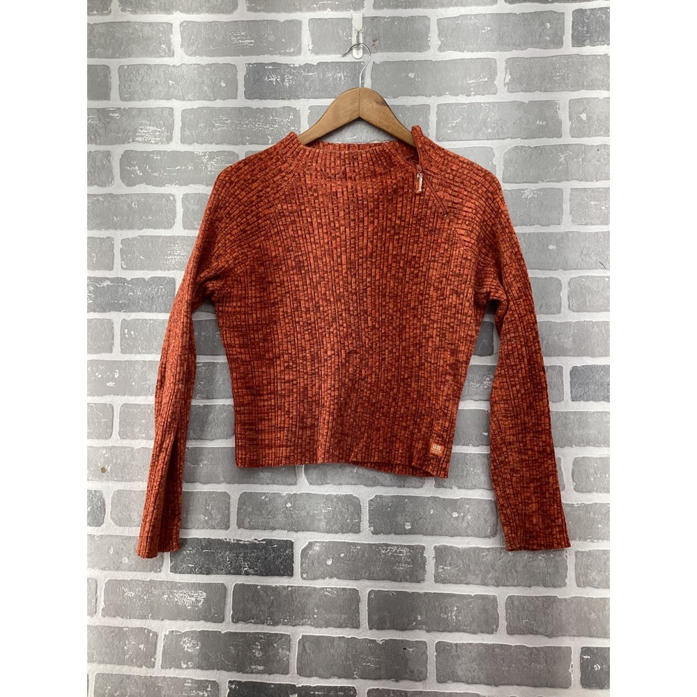 Unionbay Vintage Y2K Burnt Orange Ribbed Mock Neck Zip Sweater Womens Large
